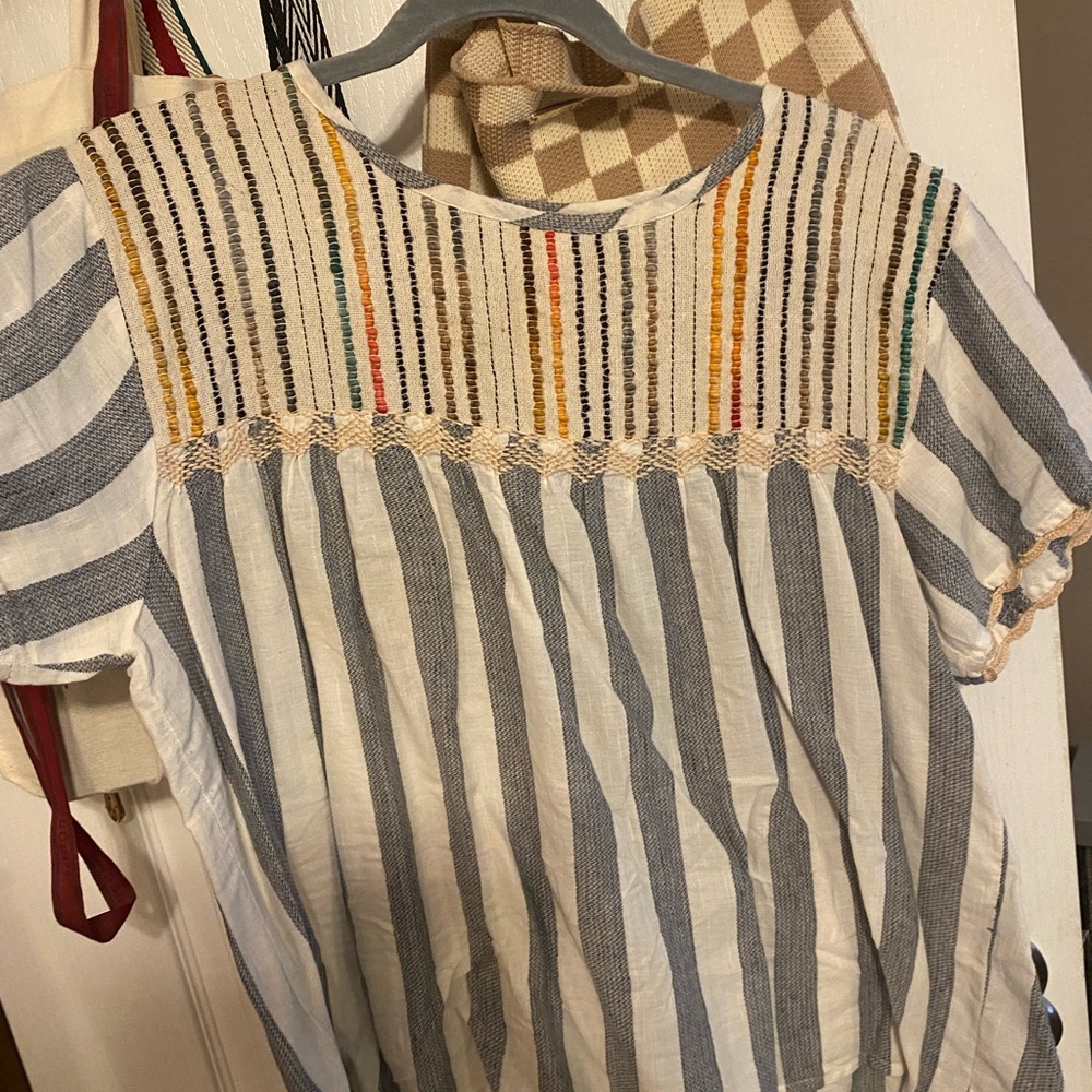 THML Striped Boho Blouse with Embroidered Details
